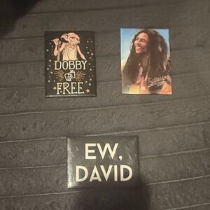 Set of three fridge magnets - schitts creek, Harry Potter, & Bob Marley